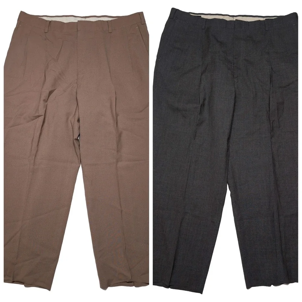 Lot of 2 Vintage HART SCHAFFNER & MARX 100% Wool Dress Pants Brown Gray 38 x 27